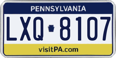 PA license plate LXQ8107
