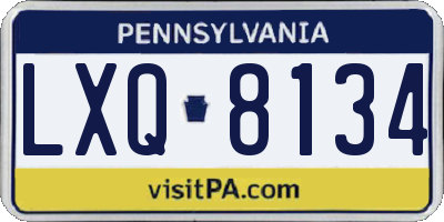 PA license plate LXQ8134