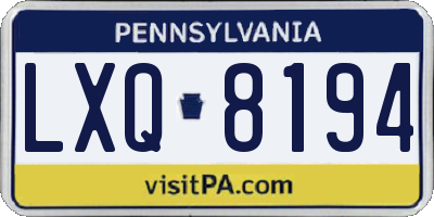PA license plate LXQ8194
