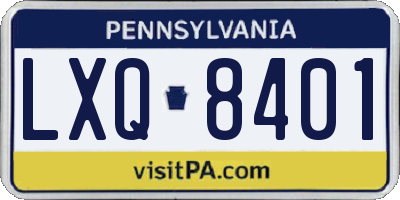 PA license plate LXQ8401