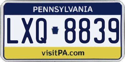 PA license plate LXQ8839