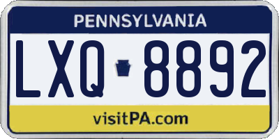 PA license plate LXQ8892