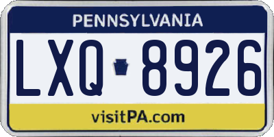 PA license plate LXQ8926