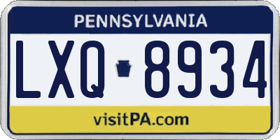 PA license plate LXQ8934