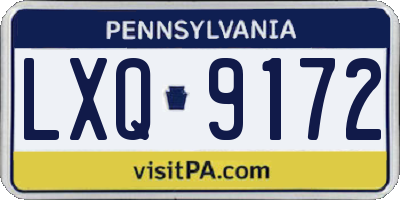 PA license plate LXQ9172