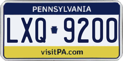 PA license plate LXQ9200