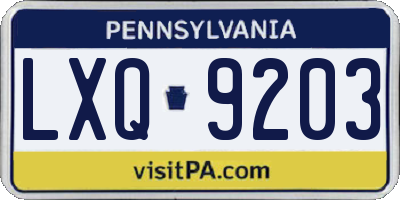 PA license plate LXQ9203