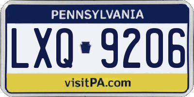 PA license plate LXQ9206