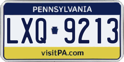 PA license plate LXQ9213