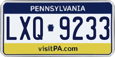 PA license plate LXQ9233