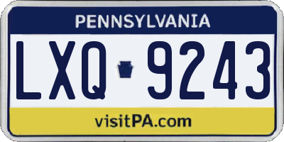 PA license plate LXQ9243