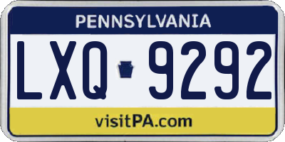 PA license plate LXQ9292