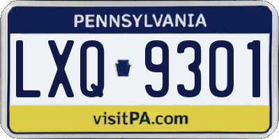 PA license plate LXQ9301