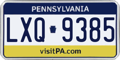 PA license plate LXQ9385
