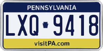 PA license plate LXQ9418