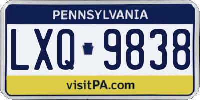 PA license plate LXQ9838