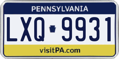 PA license plate LXQ9931