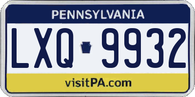 PA license plate LXQ9932