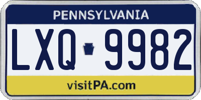 PA license plate LXQ9982