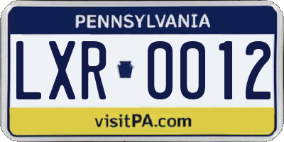 PA license plate LXR0012