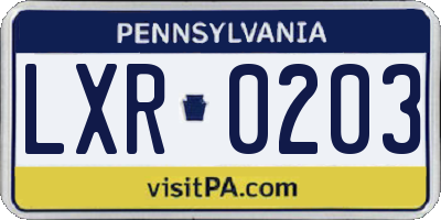 PA license plate LXR0203
