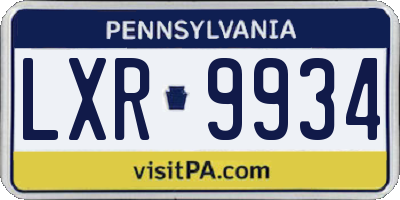 PA license plate LXR9934