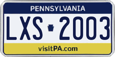 PA license plate LXS2003