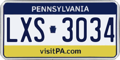 PA license plate LXS3034
