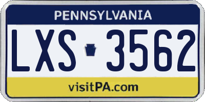 PA license plate LXS3562