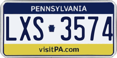 PA license plate LXS3574
