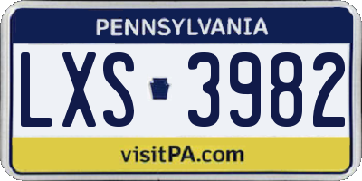 PA license plate LXS3982