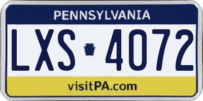 PA license plate LXS4072