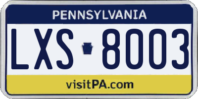 PA license plate LXS8003