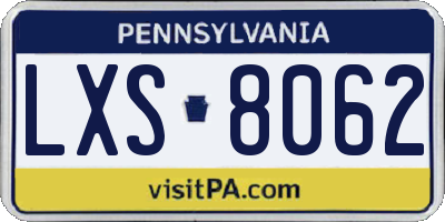 PA license plate LXS8062