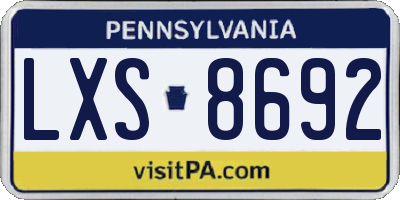 PA license plate LXS8692