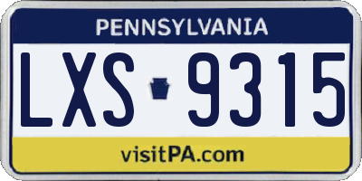 PA license plate LXS9315
