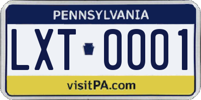 PA license plate LXT0001