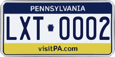 PA license plate LXT0002