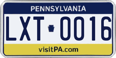 PA license plate LXT0016
