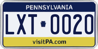PA license plate LXT0020