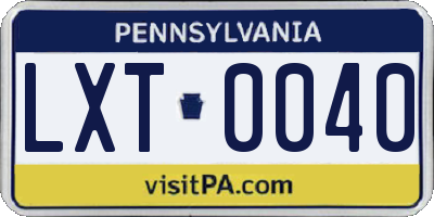 PA license plate LXT0040