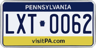 PA license plate LXT0062