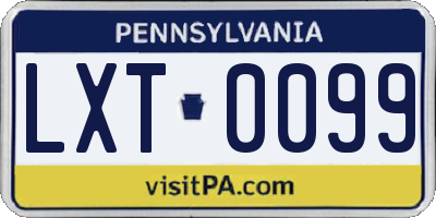 PA license plate LXT0099