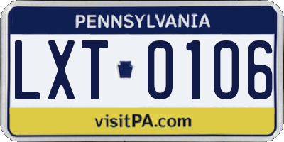 PA license plate LXT0106