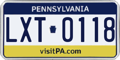PA license plate LXT0118