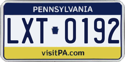 PA license plate LXT0192