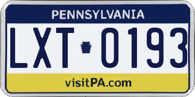 PA license plate LXT0193