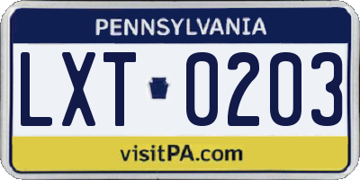 PA license plate LXT0203