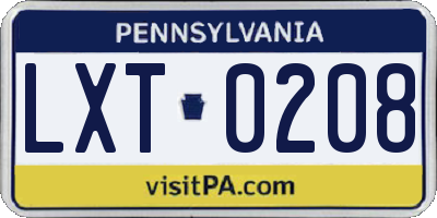 PA license plate LXT0208