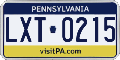 PA license plate LXT0215